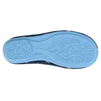 Sleepers Eloise Women's Flower Stitch Patterned Mule Slipper Blue