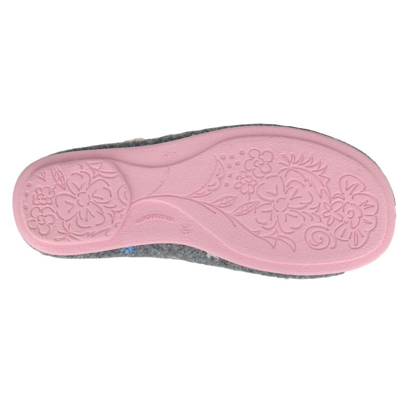 Sleepers Eloise Women's Flower Stitch Patterned Mule Slipper Grey
