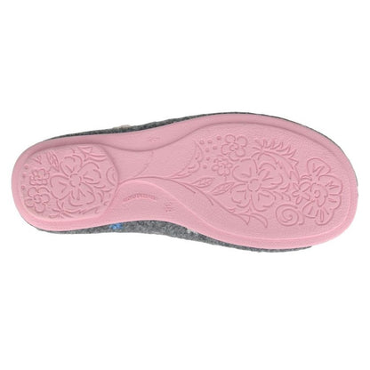 Sleepers Eloise Women's Flower Stitch Patterned Mule Slipper Grey