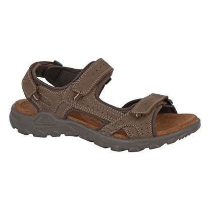 Roamers Men's Leather 3 Strap Touch Fastening Adjustable Sandal Brown