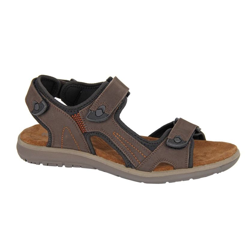 Roamers Men's Triple Touch Fastening Leather Sports Sandal Brown