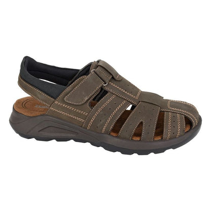 Roamers Men's Leather Touch Fastening Fisherman Sandal Brown