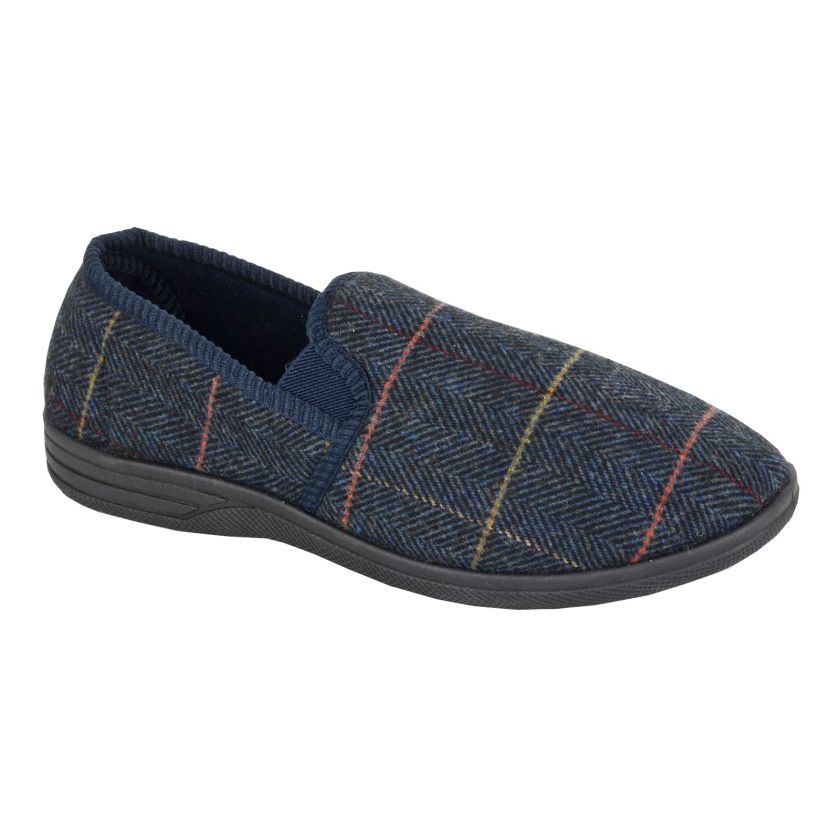 Zedzzz Kenny Men's Twin Gusset Full Slipper Herringbone Navy