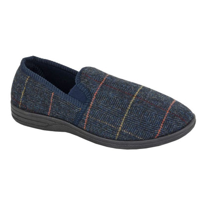 Zedzzz Kenny Men's Twin Gusset Full Slipper Herringbone Navy