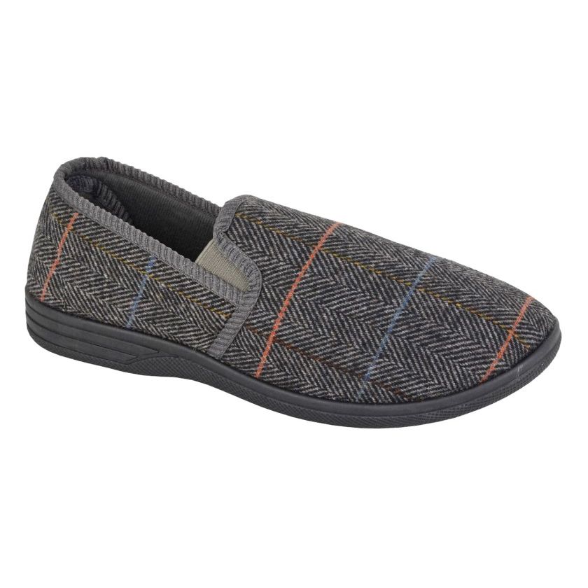 Zedzzz Kenny Men's Twin Gusset Full Slipper Herringbone Grey