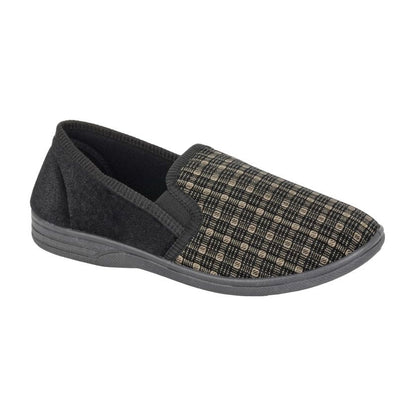 Zedzzz Richard Men's Twin Gusset Full Slipper Velour Geometric Black