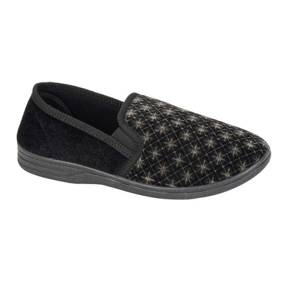 Zedzzz Kevin Men's Twin Gusset Full Slipper Velour Geometric Black