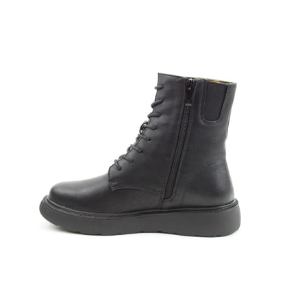 Heavenly Feet Fern Women's 8 Eye Lace Up/Zip Up Lite Sole Ankle Boot Black VEGAN FRIENDLY