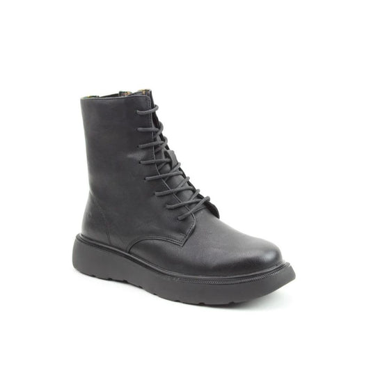 Heavenly Feet Fern Women's 8 Eye Lace Up/Zip Up Lite Sole Ankle Boot Black VEGAN FRIENDLY