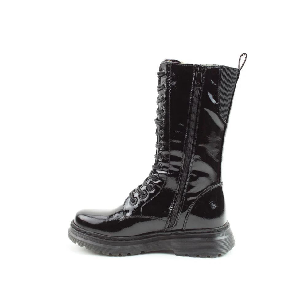 Heavenly Feet Avena2 Women's Lace Up / Zip Up Mid Calf Biker Style Boot Black Patent Rose