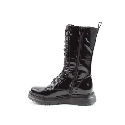 Heavenly Feet Avena2 Women's Lace Up / Zip Up Mid Calf Biker Style Boot Black Patent Rose
