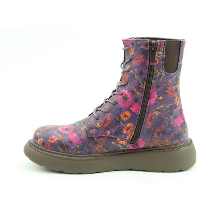 Heavenly Feet Fern Poppy Women's 8 Eye Lace Up/Zip Up Lite Sole Ankle Boot Purple VEGAN FRIENDLY