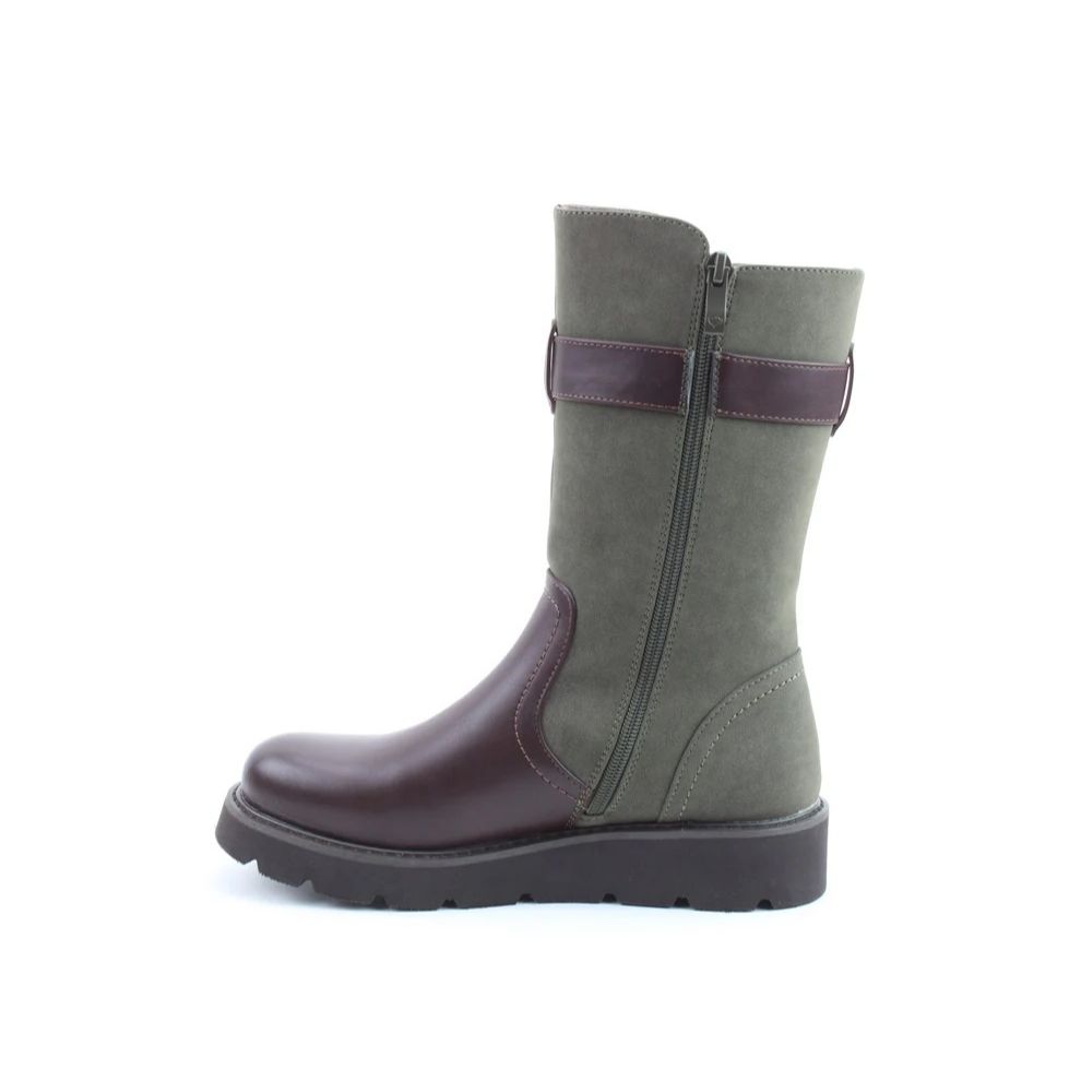 Heavenly Feet Kin Combo Women's Zip Up Mid Calf Biker Style Lightweight Boot Chocolate/Khaki