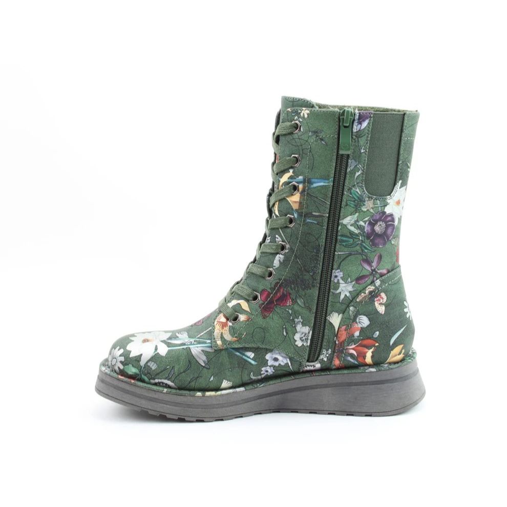 Heavenly Feet Martina4 Lace Up Wedge Boot Forest Fantasy VEGAN FRIENDLY