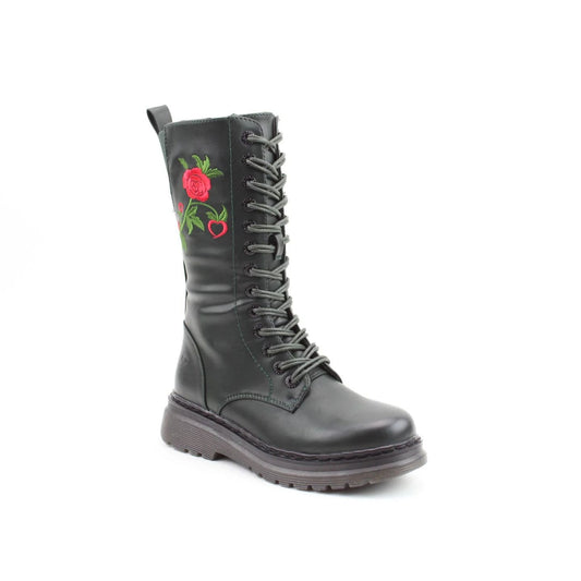 Heavenly Feet Avena2 Women's Lace Up / Zip Up Mid Calf Biker Style Boot Forest Rose
