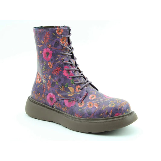 Heavenly Feet Fern Poppy Women's 8 Eye Lace Up/Zip Up Lite Sole Ankle Boot Purple VEGAN FRIENDLY