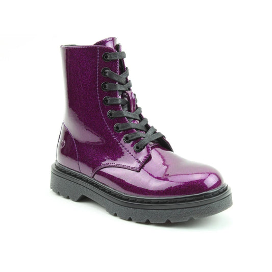 Heavenly Feet Justina Women's 8 Eye Lace Up/Zip Up Ankle Boot Purple Glitter VEGAN FRIENDLY