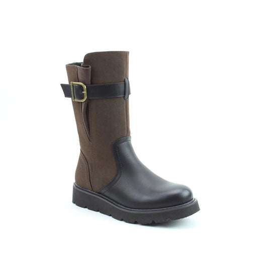 Heavenly Feet Kin Combo Women's Zip Up Mid Calf Biker Style Lightweight Boot Black/Chocolate