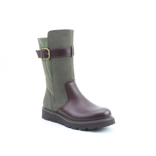 Heavenly Feet Kin Combo Women's Zip Up Mid Calf Biker Style Lightweight Boot Chocolate/Khaki