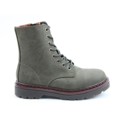 Heavenly Feet Justina2 NBK Women's 8 Eye Lace Up/Zip Up Ankle Boot Khaki VEGAN FRIENDLY