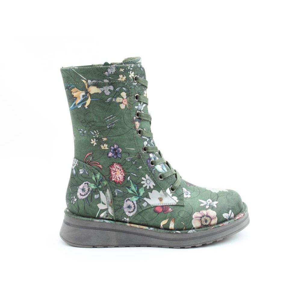 Heavenly Feet Martina4 Lace Up Wedge Boot Forest Fantasy VEGAN FRIENDLY