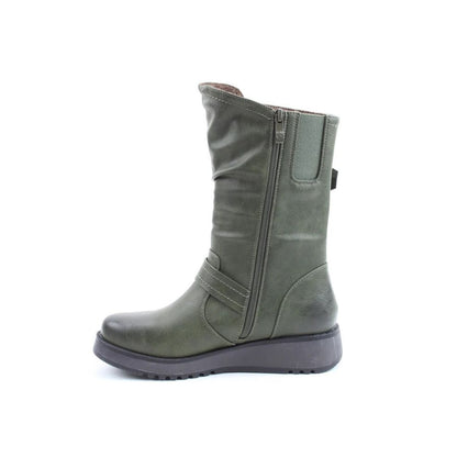 Heavenly Feet Hannah4 Relaxed Mid Calf Boot Khaki VEGAN FRIENDLY