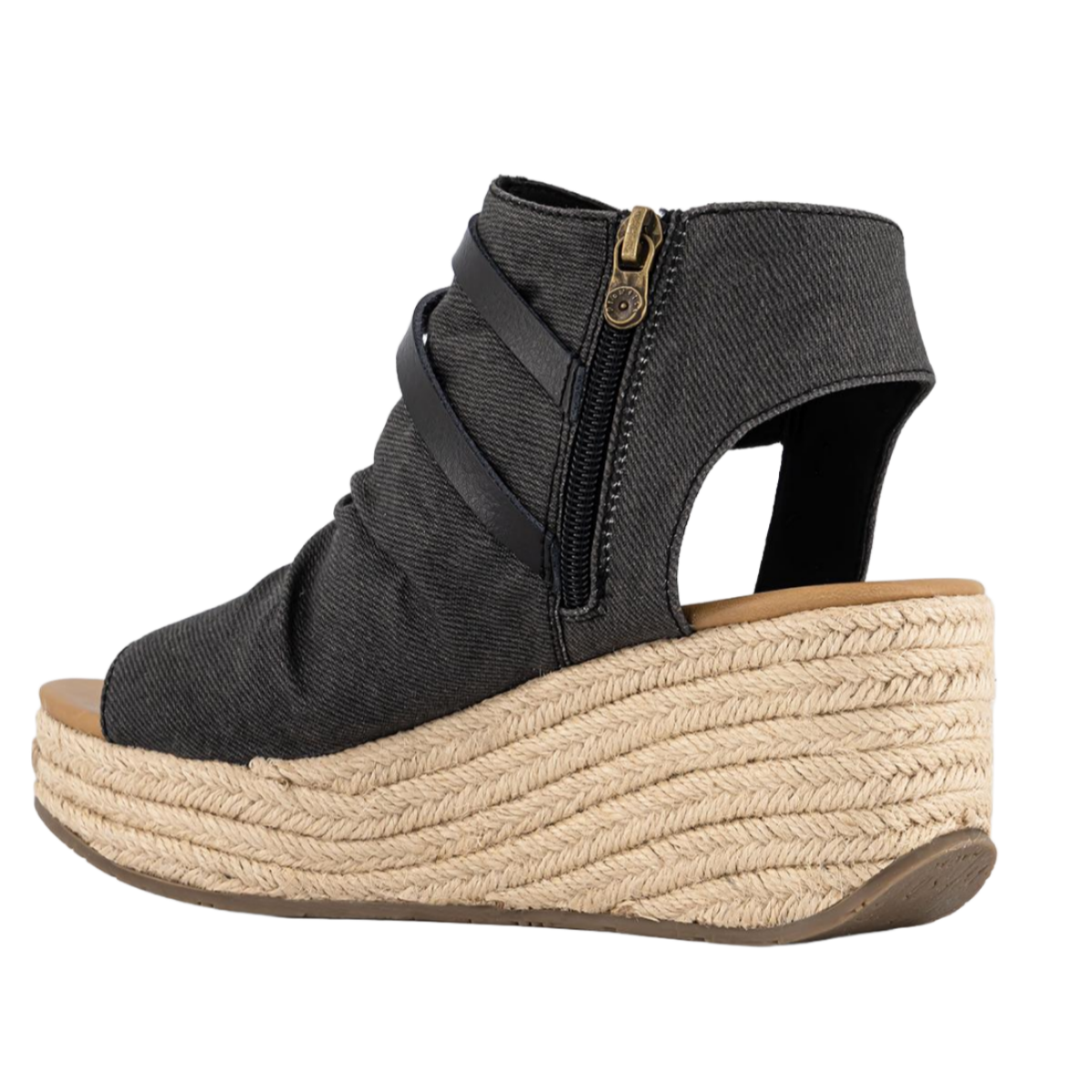 Blowfish Malibu Lacey C Women's Open Toe Espadrille Wedge Sandal Black Denim