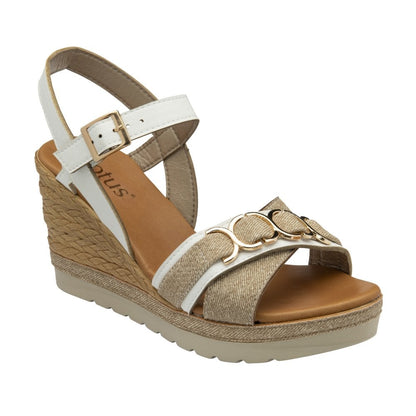 Lotus Solena Women's Ankle Strap Open Toe Wedge Sandal White