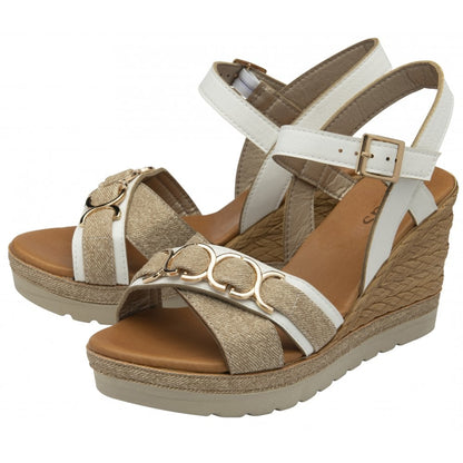 Lotus Solena Women's Ankle Strap Open Toe Wedge Sandal White