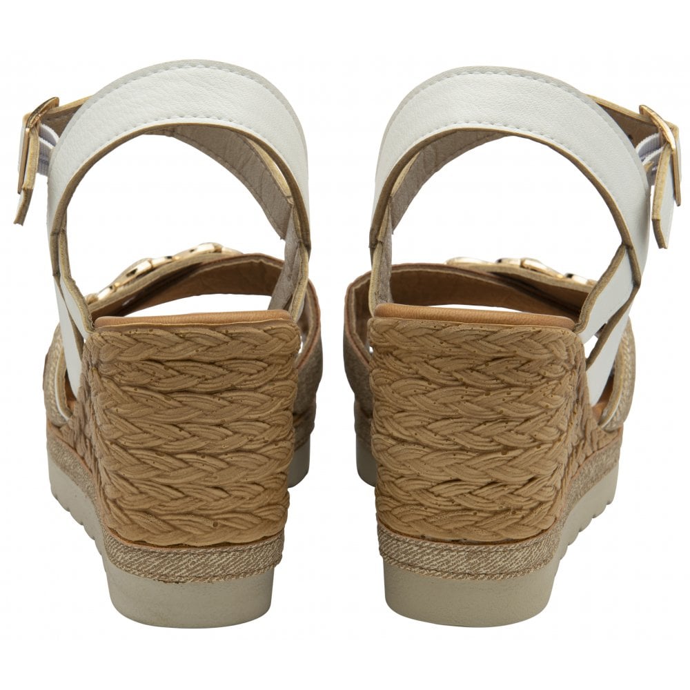 Lotus Solena Women's Ankle Strap Open Toe Wedge Sandal White