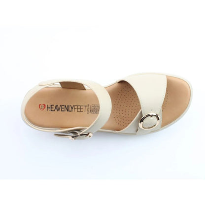 Heavenly Feet Concord Women's 2 Buckle Strap Wedge Sandal Beige