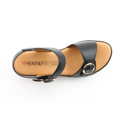 Heavenly Feet Concord Women's 2 Buckle Strap Wedge Sandal Black