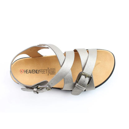 Heavenly Feet Corrine Women's Gladiator Crossover Buckle Sandal Pewter