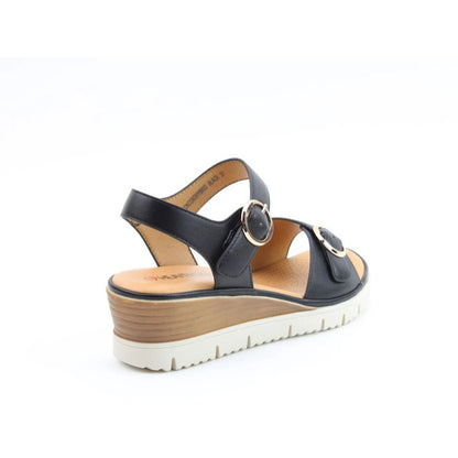 Heavenly Feet Concord Women's 2 Buckle Strap Wedge Sandal Black