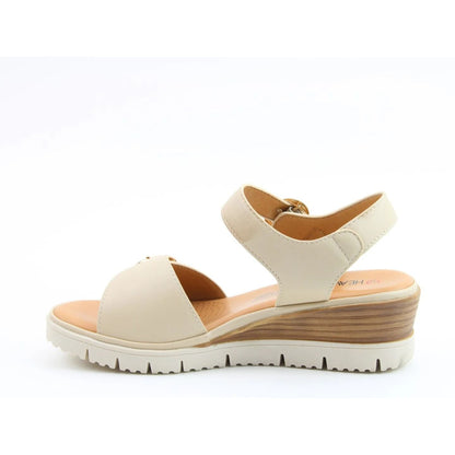 Heavenly Feet Concord Women's 2 Buckle Strap Wedge Sandal Beige
