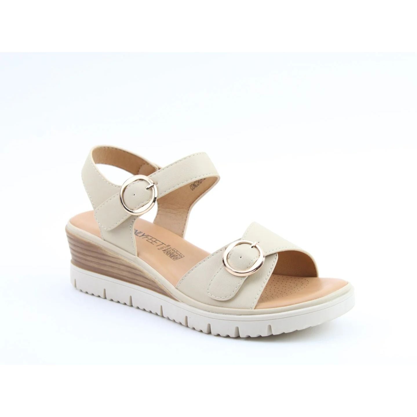 Heavenly Feet Concord Women's 2 Buckle Strap Wedge Sandal Beige