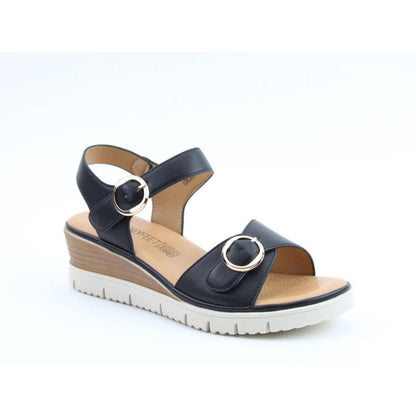 Heavenly Feet Concord Women's 2 Buckle Strap Wedge Sandal Black