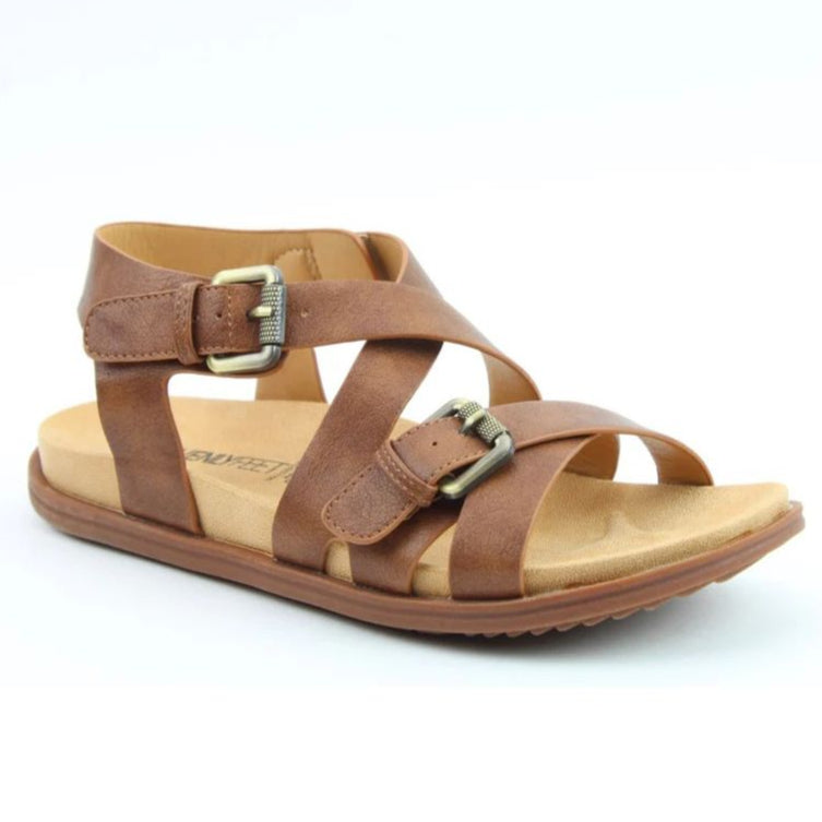 Heavenly Feet Corrine Women's Gladiator Crossover Buckle Sandal Bark