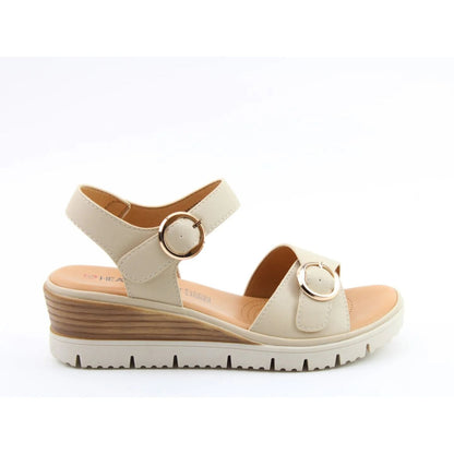 Heavenly Feet Concord Women's 2 Buckle Strap Wedge Sandal Beige