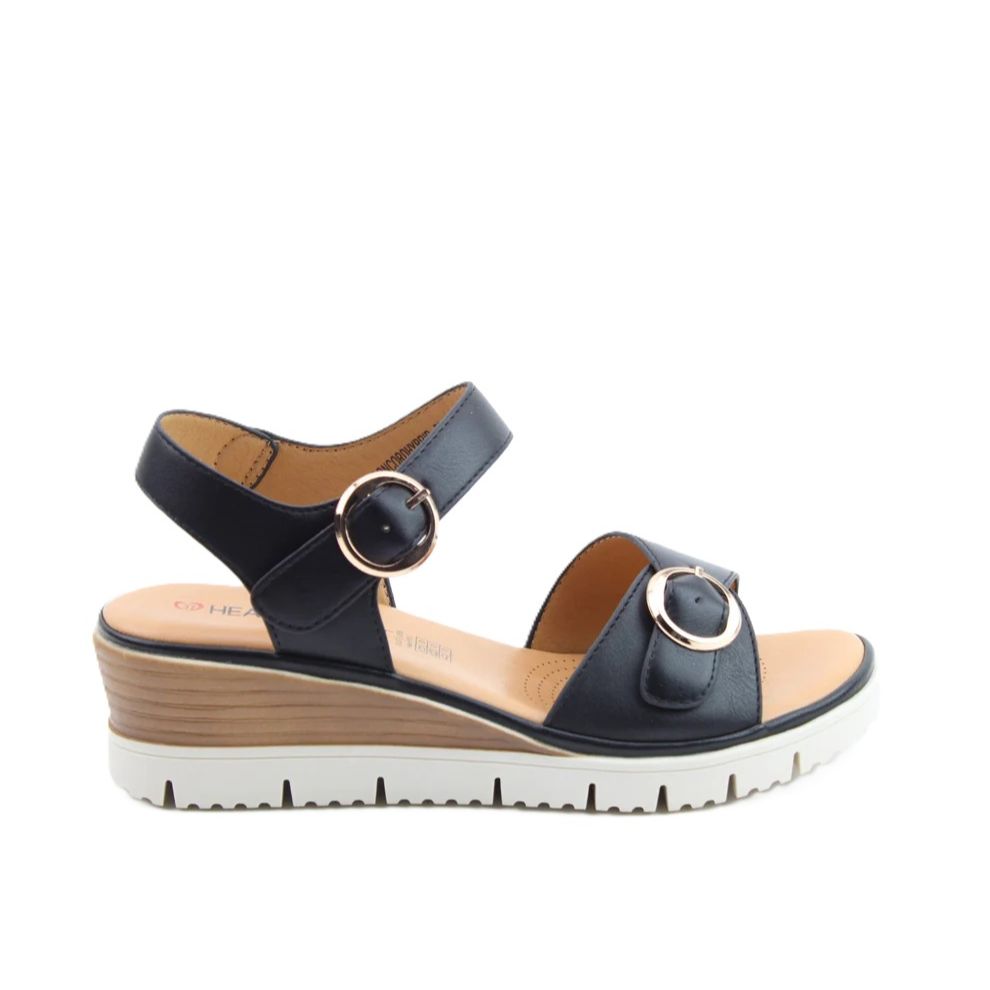 Heavenly Feet Concord Women's 2 Buckle Strap Wedge Sandal Black