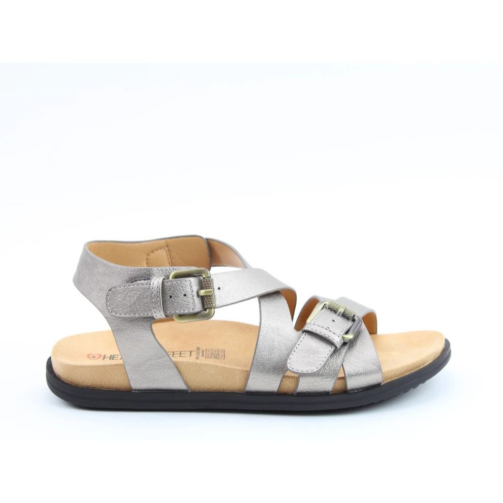 Heavenly Feet Corrine Women's Gladiator Crossover Buckle Sandal Pewter
