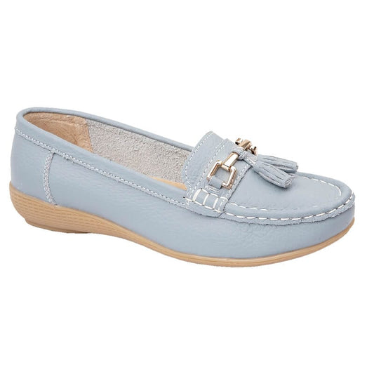 Jo & Joe Nautical Women's Leather Slip On Moccasin Baby Blue