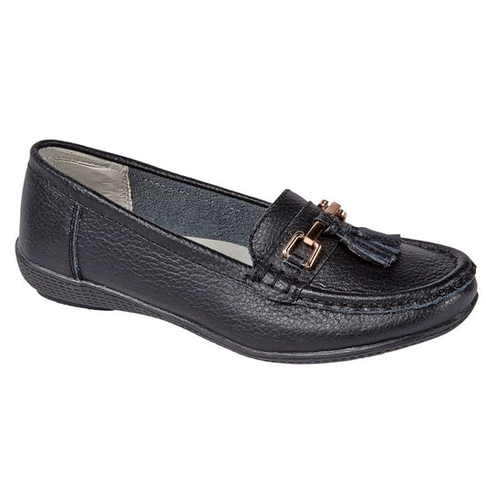 Jo & Joe Nautical Leather Slip On Moccasin Black