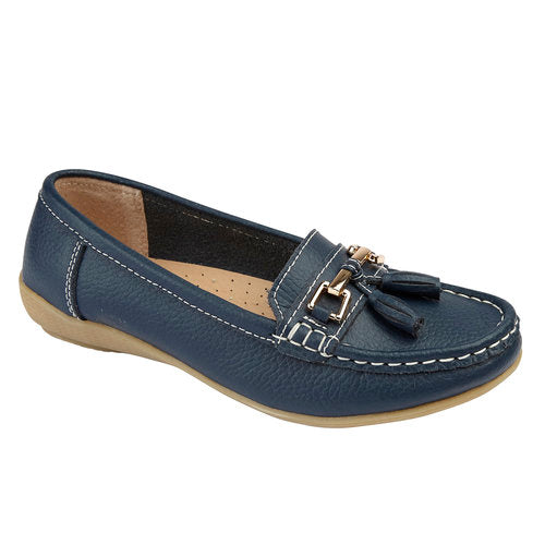 Jo & Joe Nautical Leather Slip On Moccasin Dark Blue