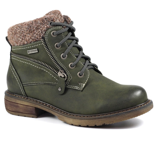 Lunar Benson III Women's Waterproof Lace Up/Zip Ankle Boot Olive