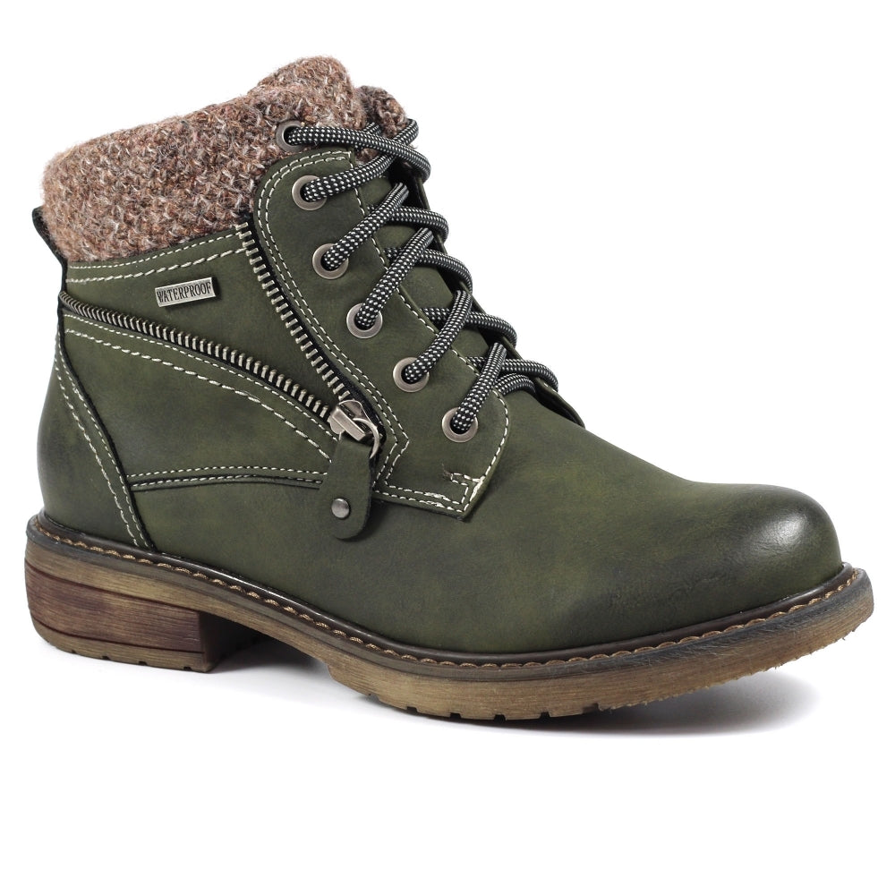 Lunar Benson III Women's Waterproof Lace Up/Zip Ankle Boot Olive