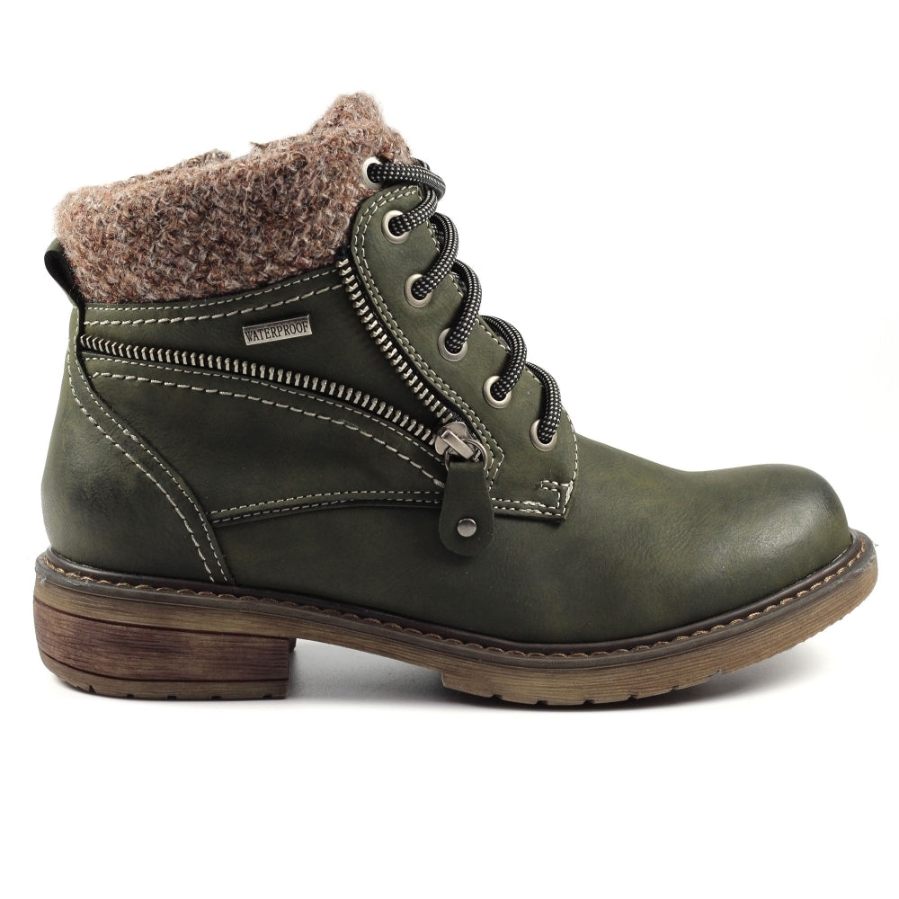 Lunar Benson III Women's Waterproof Lace Up/Zip Ankle Boot Olive