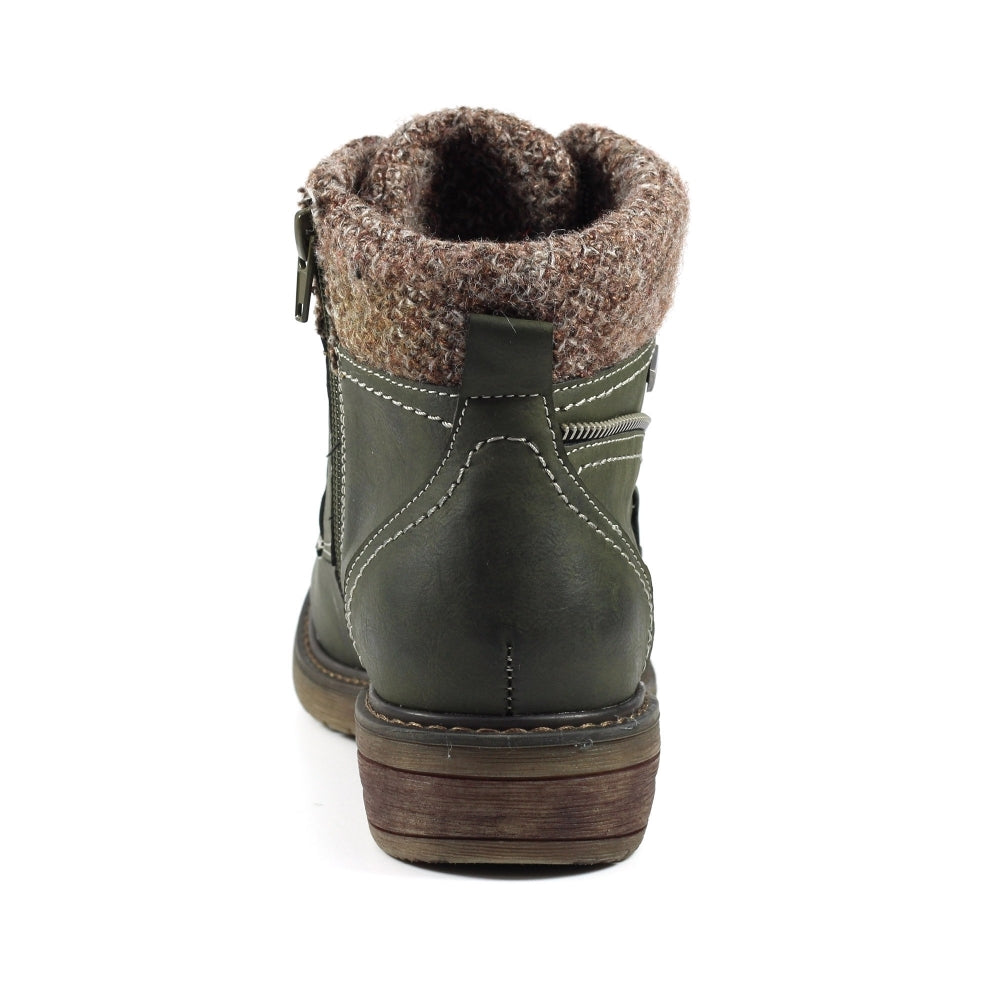 Lunar Benson III Women's Waterproof Lace Up/Zip Ankle Boot Olive