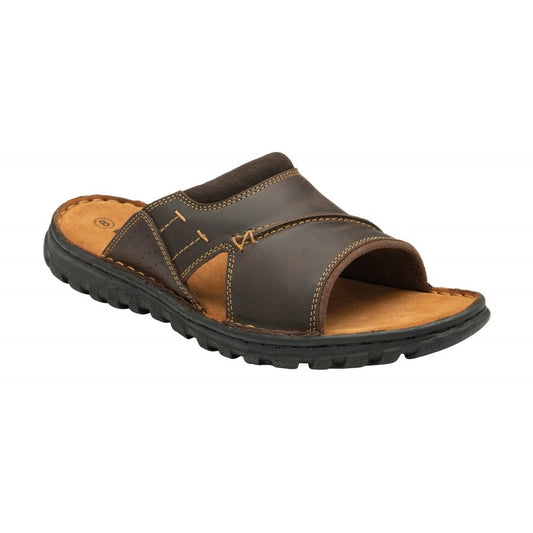 Lotus Louis Men's Leather Slip On Mule Slider Sandal Brown
