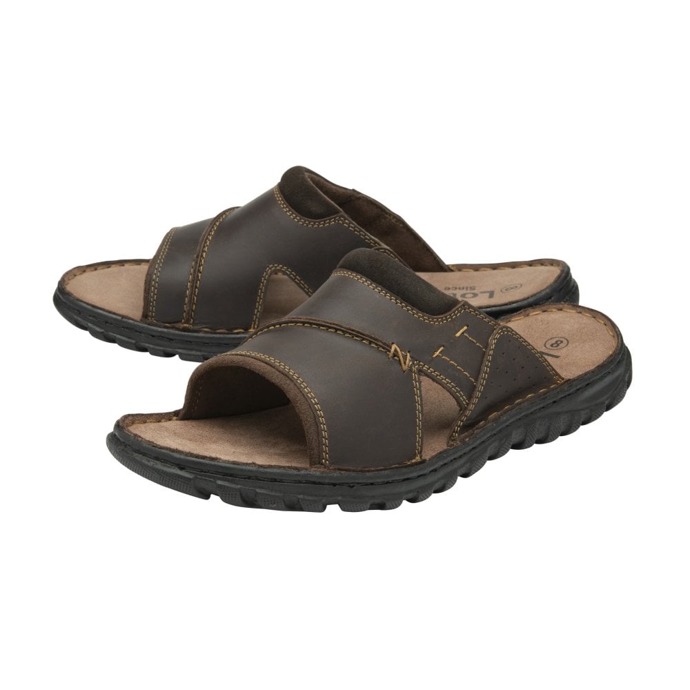Lotus Louis Men's Leather Slip On Mule Slider Sandal Brown